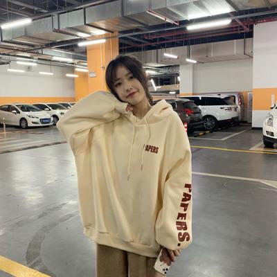 Осень и зима Новая корейская версия свободного бархатного свитера с капюшоном и длинными рукавами в студенческом стиле Женская одежда