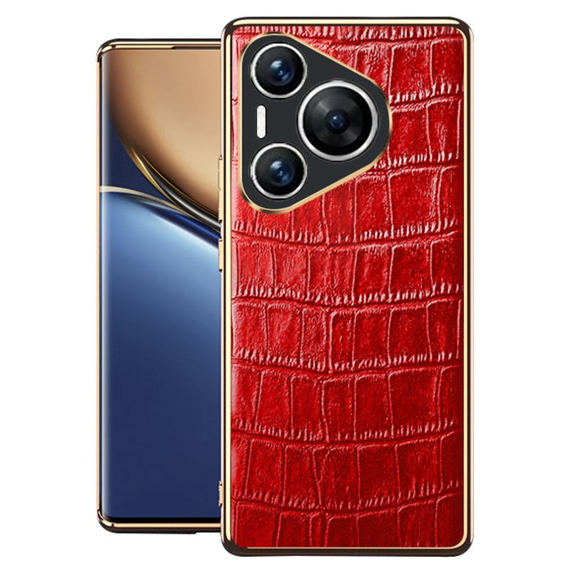 Чехол для Huawei Pura 70 с крокодиловой текстурой из натуральной коровьей кожи + чехол для телефона из ТПУ