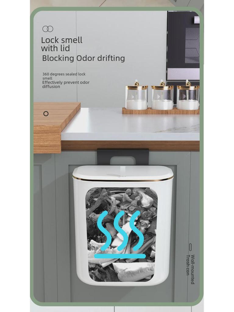 Wall-Mounted Kitchen Waste Bin with Lid - Versatile Trash Basket for Kitchen or Bathroom.