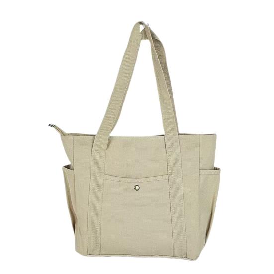 Yousheng Women Canvas Shoulder Bag Heavy Duty Work Tote with Side Pockets Zip Closure Handbag for Travel Shopping Commuting Gym