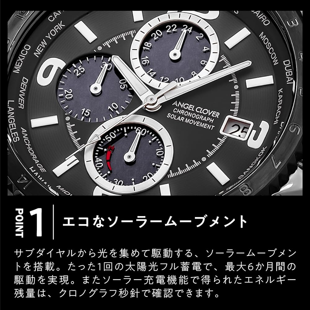 Мужские часы AngelClover, MONDO SOLAR NMOS44SBRE-RE, Солнечная батарея, Водонепроницаемость 100 м, Минеральное стекло, Красный циферблат, Нержавеющая сталь