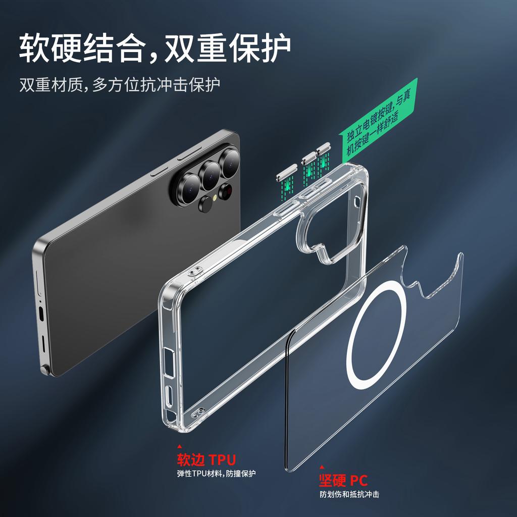 Подходит для Samsung S26Ultra кристально прозрачный магнитный чехол для мобильного телефона S26Plus прозрачный S26 противоударный защитный чехол
