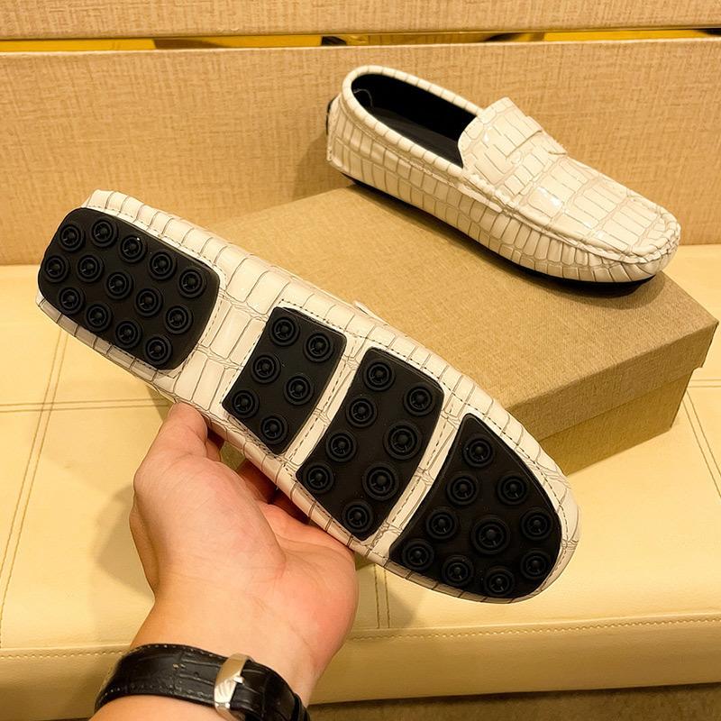 Pacecraft Shoes Men's Breathable Loafers - Casual Microfiber Leather Slip-On Shoes, Comfortable Rubber Sole, White/Burgundy/Green/Brown