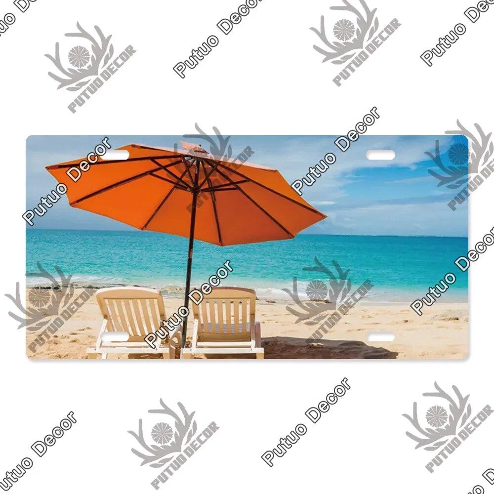 Putuo Decor Beach Licenses Plate Vintage Tin Sign Plaque Metal Car Plate for Living Room Door House Home Wall Art Decor
