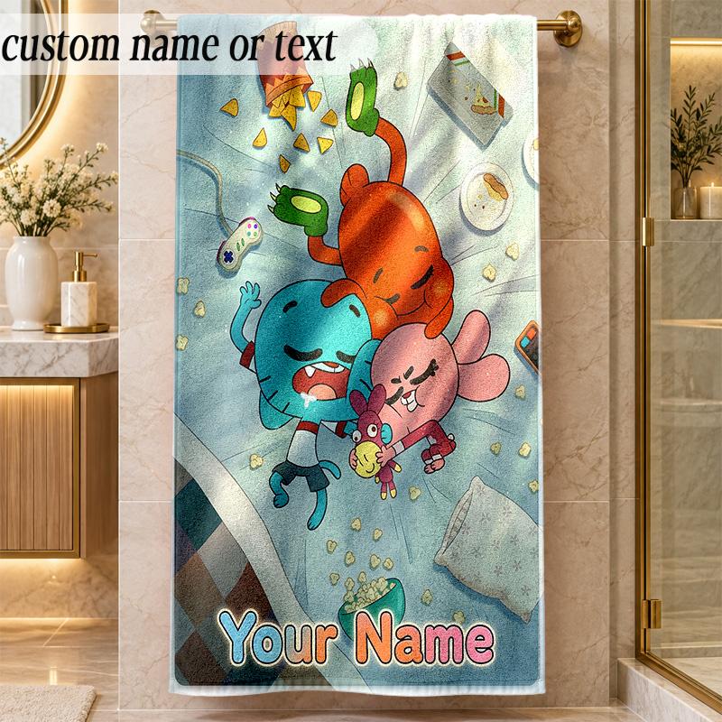 Beach TowelAmazing World of Gumball Custom Name Text Personalized Soft Towel for Beach Pool Indoor Home Decor Gift