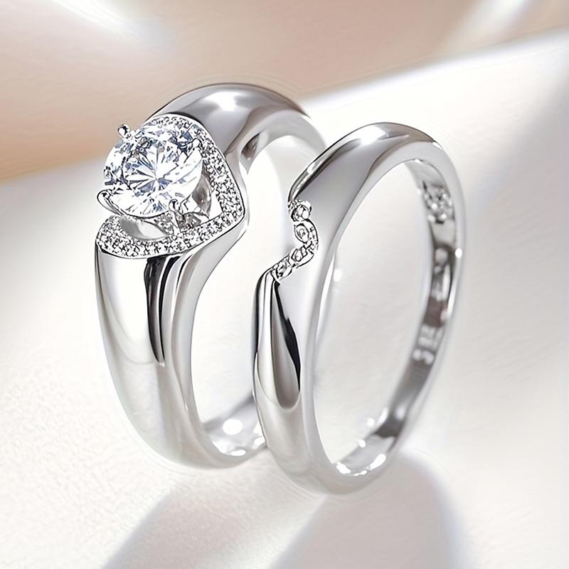 Huitan Fashion 2Pcs Heart Rings Set Female Delicate Opulent Brilliant Accessory for Engagement Stylish Gorgeous Wedding Jewelry