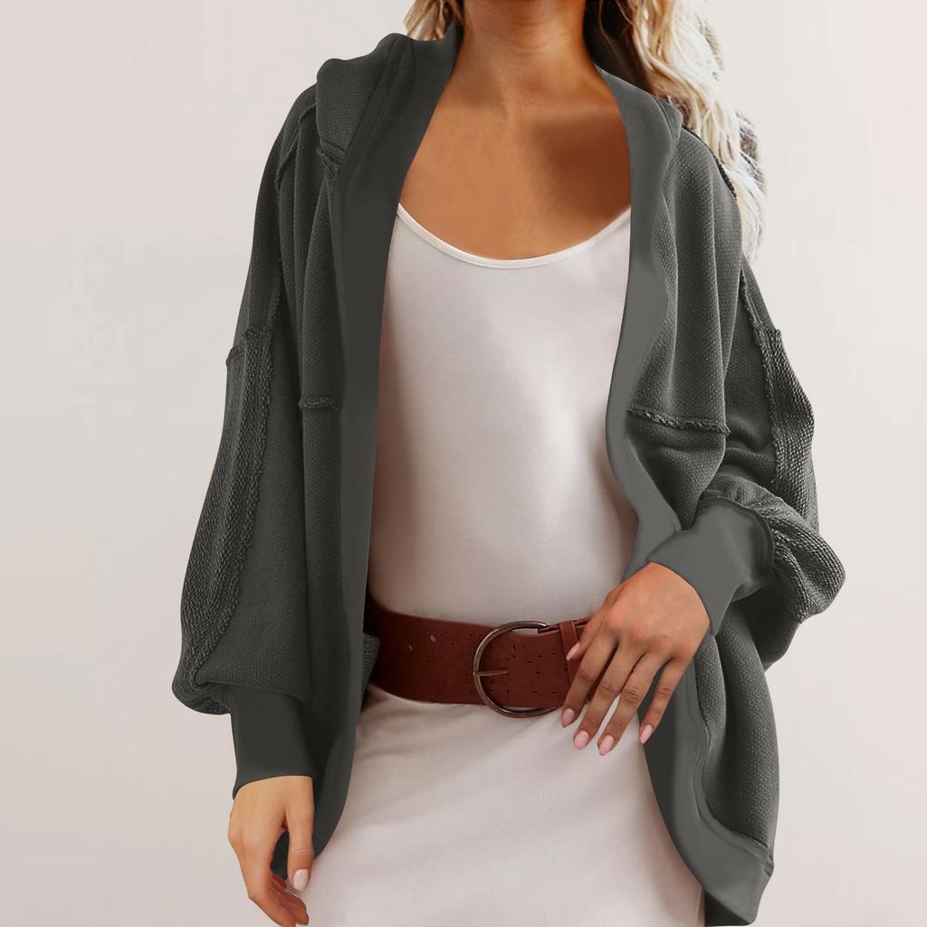 Women's Hoodie Cardigan Sweater Casual Fashion Solid Color Plain Long Sleeve Hooded Cardigan Jacket Coat Outerwear