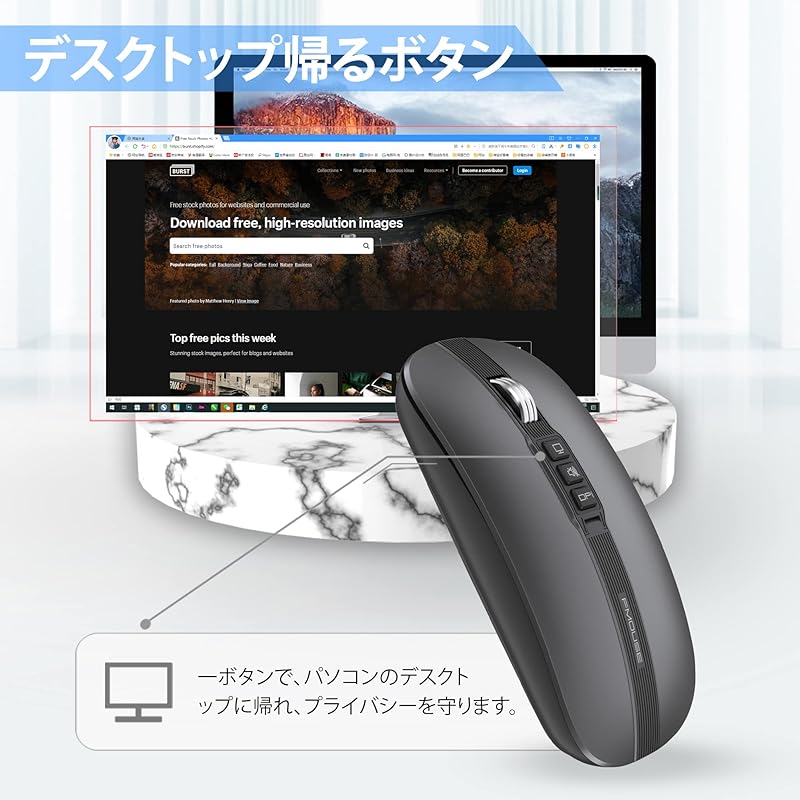 FMOUSE Bluetooth mouse wireless mouse wireless Quiet rechargeable Thin small size 6 buttons 2.4GHz optical High precision energy saving