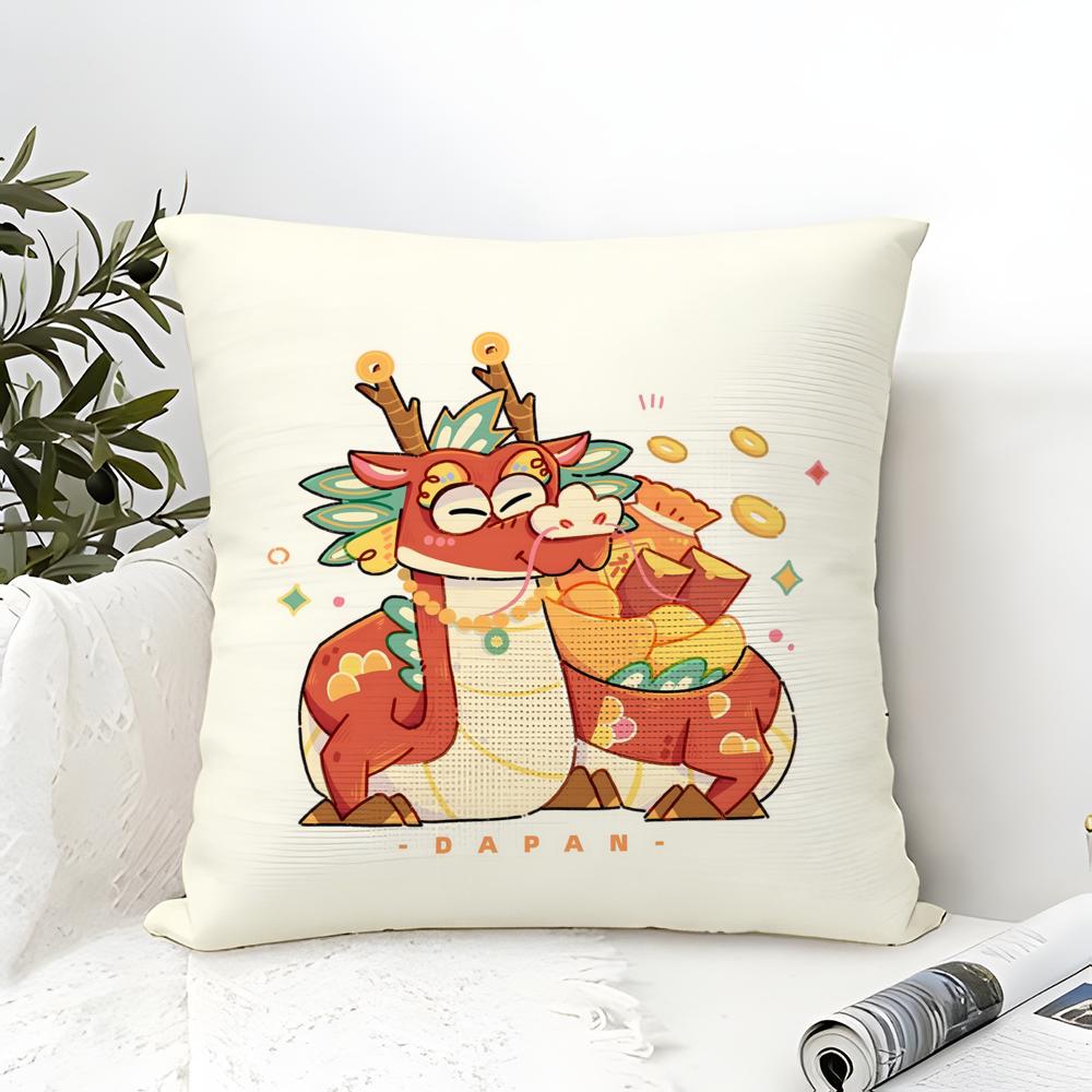 Cartoon Of An Oriental Dragon Illustration Pillow Case Cotton Linen Fabric Square Zipper Pillowcase Home Decorative Living Room