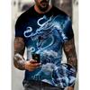 Men‘s T-Shirts 3D Dragon Print Short Sleeve Casual O Neck Pullover Street Outdoor Tops Tee Outdoor Sportshirt Oversized Clothing