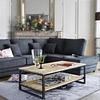 American Retro Distressed Wrought Iron Coffee Table with Solid Wood Double Layer for Living Room