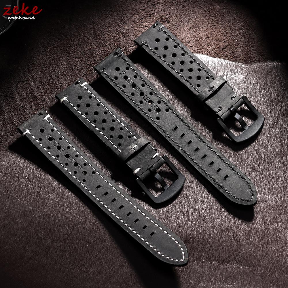Breathable Cowhide Watch Strap for Omega for Seiko Watch Band 18/19/20/21/22/24mm Genuine Leather Wristband Black Clasp Bracelet