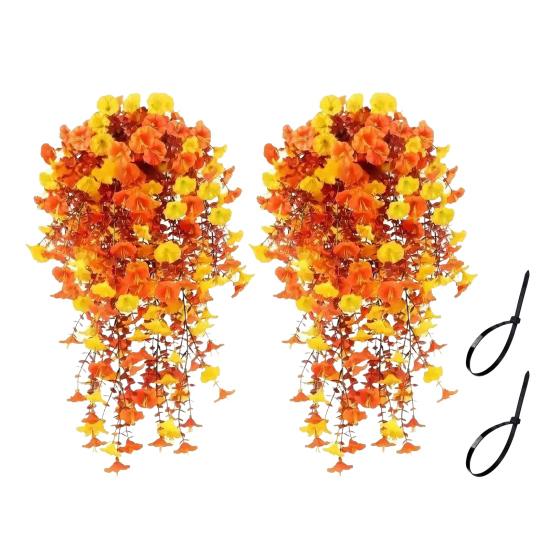 1/2Pcs Hanging Artificial Morning Glory UV Resistant Fake Flower Wedding Party Indoor Outdoor Garden Wall Hanging Faux Flower Decoration