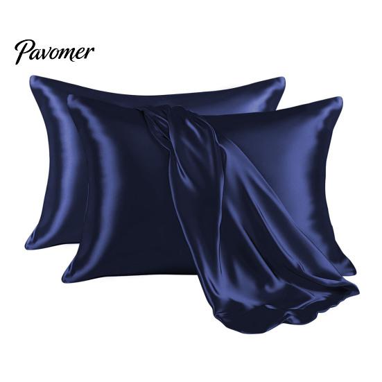 Queen Size Pillow Cover 2Pcs Satin Bed Covers, Silky Smooth Cases, Gentle on Hair And Silk Like Skin, Solid Color Covers with Envelope Closure