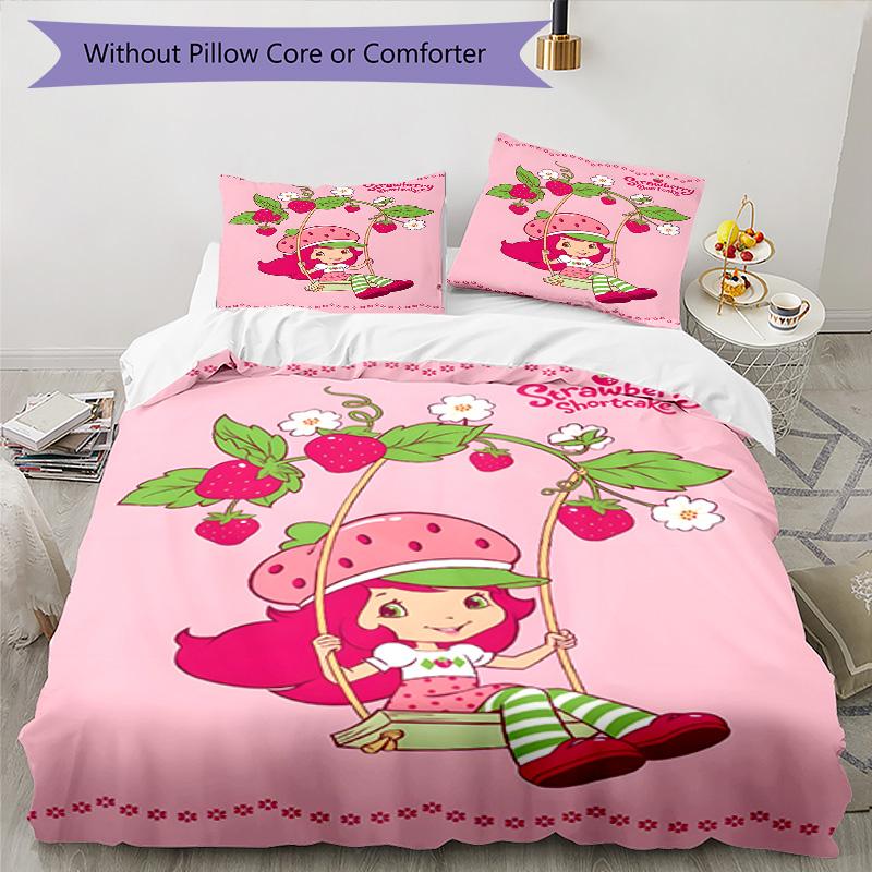3pcs Princess Strawberry7 Design Cover Set - HD Printed Bedding with 1 Cover and 2 Pillowcases - Perfect for Home and Dorm Decor