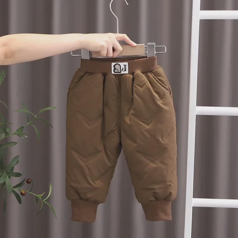 2024 Детские зимние хлопковые бархатные теплые брюки с тиснением в виде мультфильмов