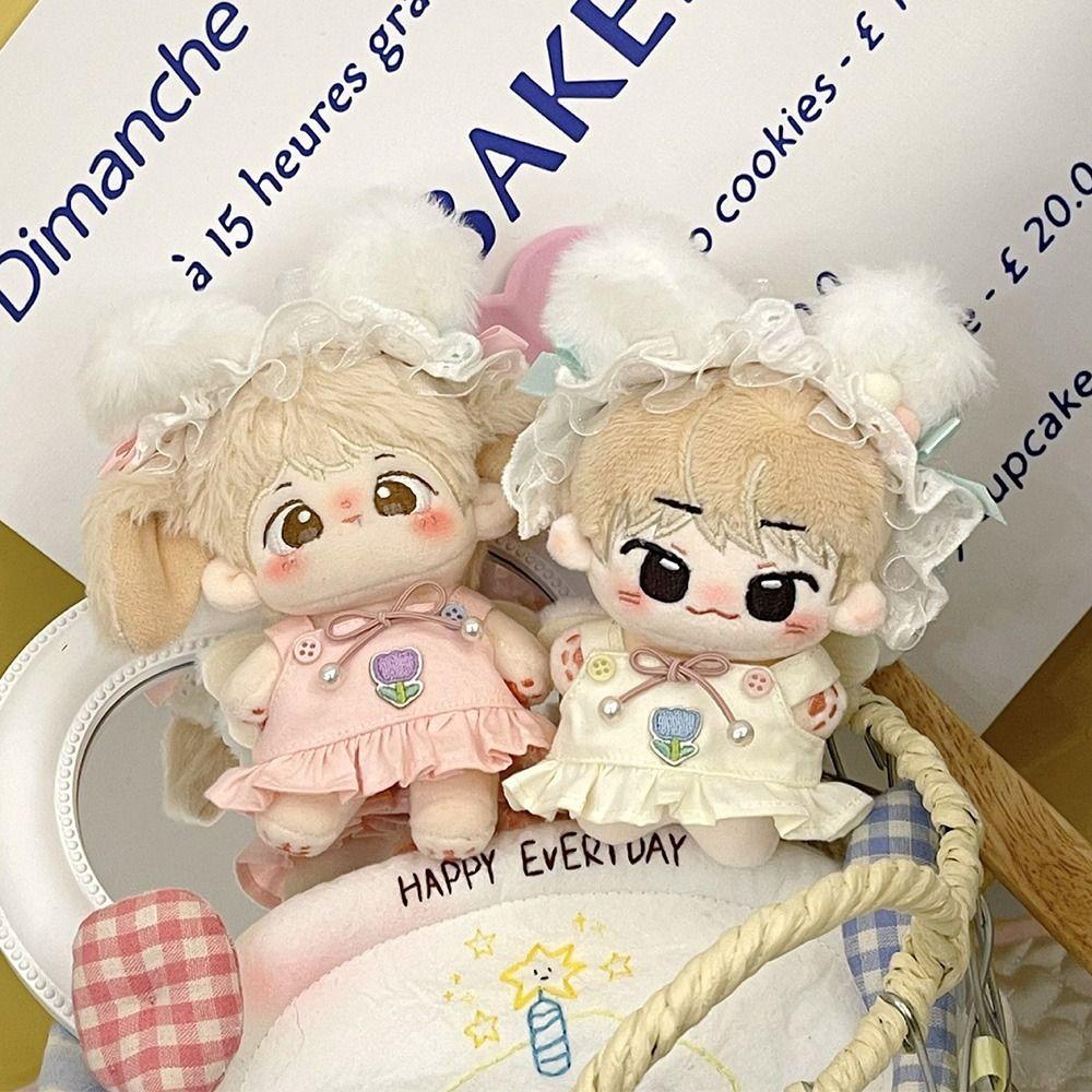 10cm Miniature Dress Set Yellow Pink Doll Headwear Dress Suit Doll Clothes Cotton Stuffed Dolls