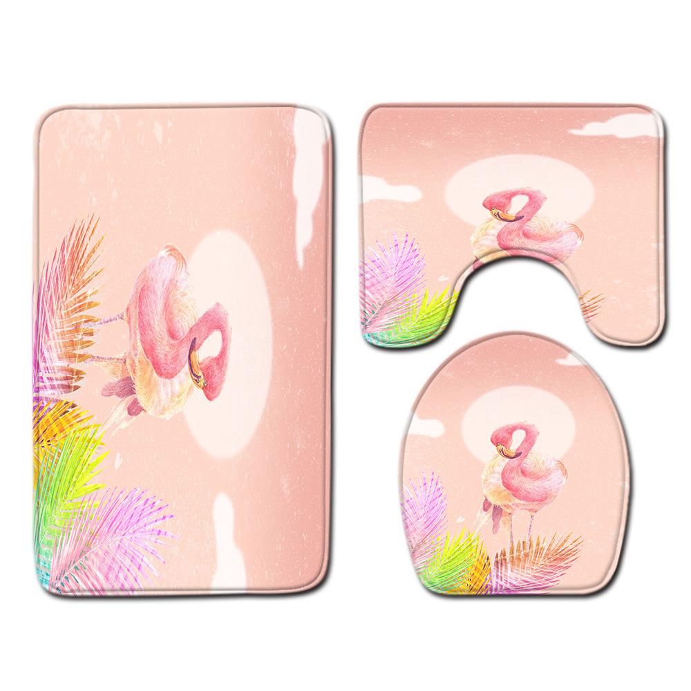 Flamingo Bathroom Toilet Three-Piece Floor Mat Doormat Bathroom Carpet