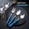 Retro Light Luxury Stainless Steel 304 Western Cutlery Set with Bamboo Joint Acrylic Handles: Steak Knife, Fork, Spoon, Dessert Spoon, Soup Spoon.