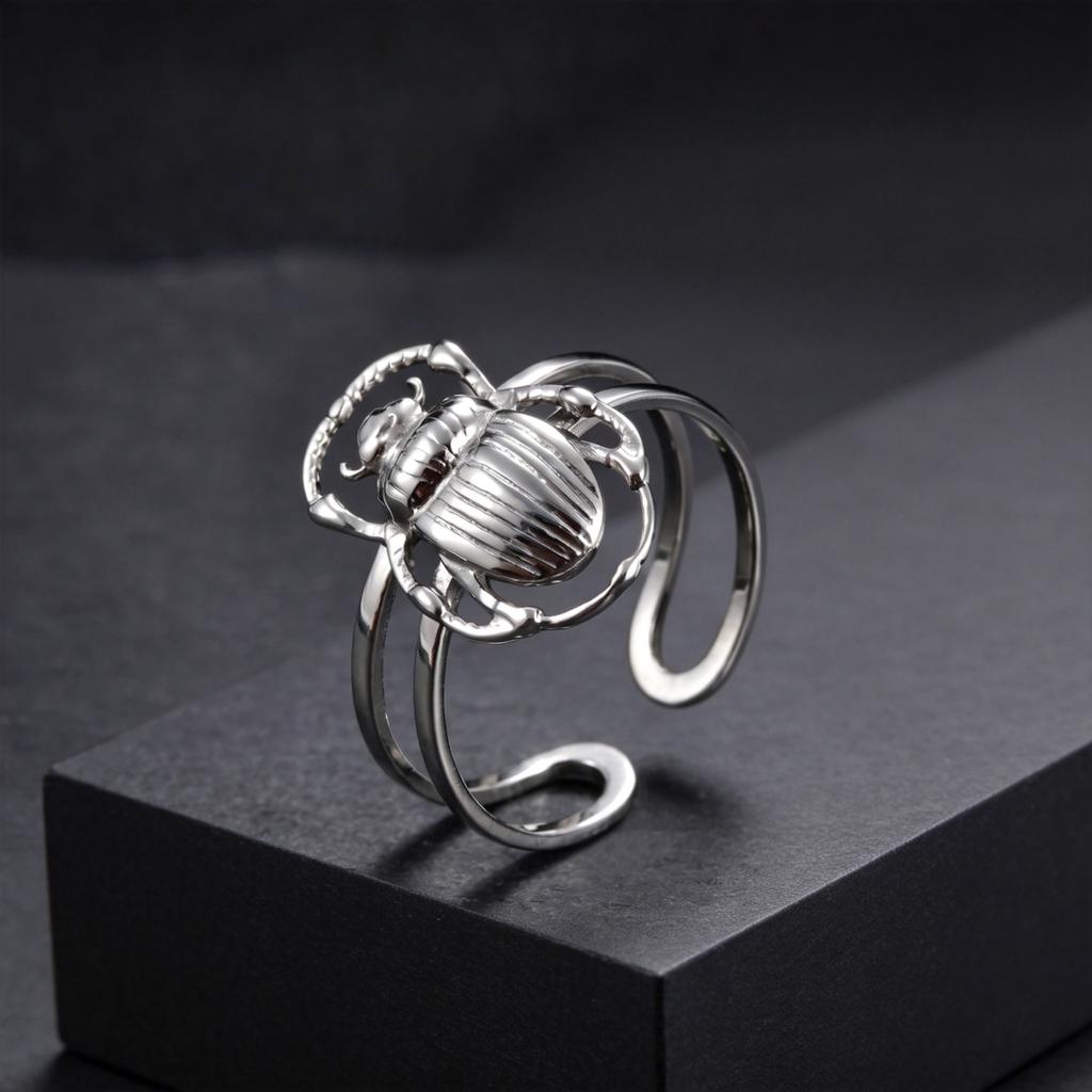 Creative Unique Design Beetle Open Ring for Men, Stainless Steel Silver Color Insect Ring, Punk Fashion Finger Jewelry Gift