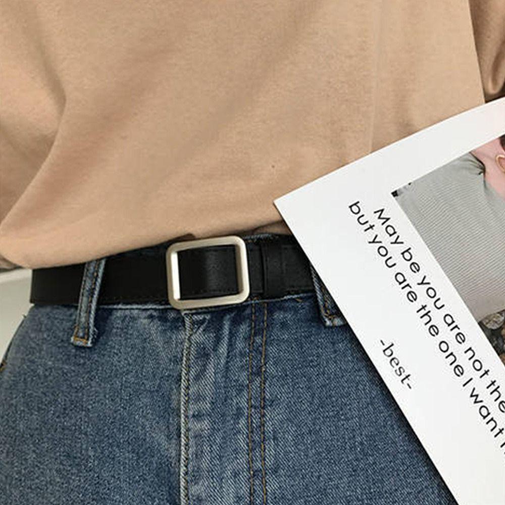 Women Casual Retro Leather Belt Non-Porous Buckle Waistband Trouser Dress Belts Thin Waist Strap