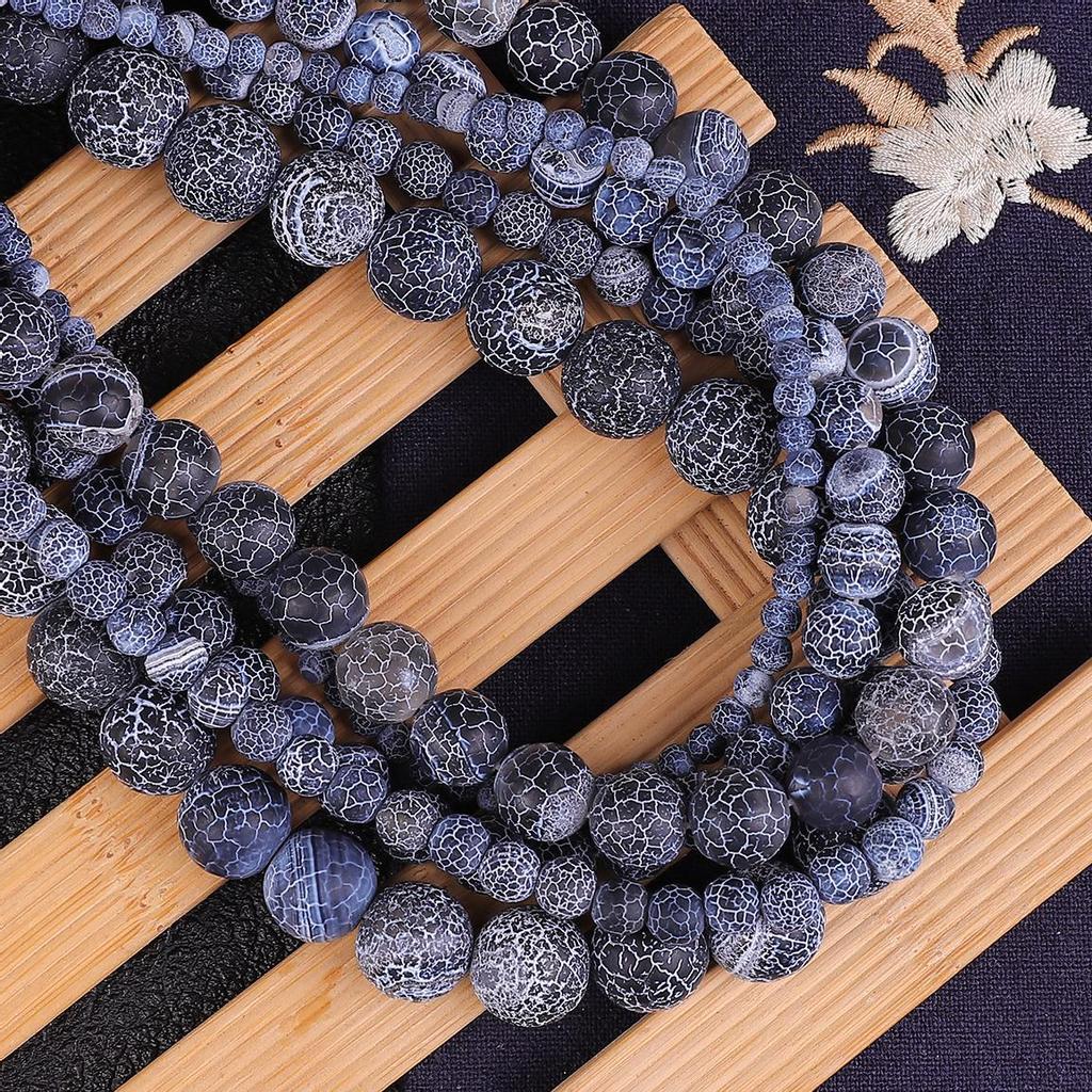 Natural Stone Black Weathered Agates Round Beads for Jewelry Making 15'' Strand