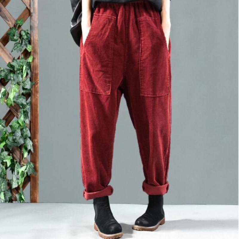 Повседневные свободные вельветовые брюки с эластичной резинкой на талии, весенне-осенние брюки-шаровары