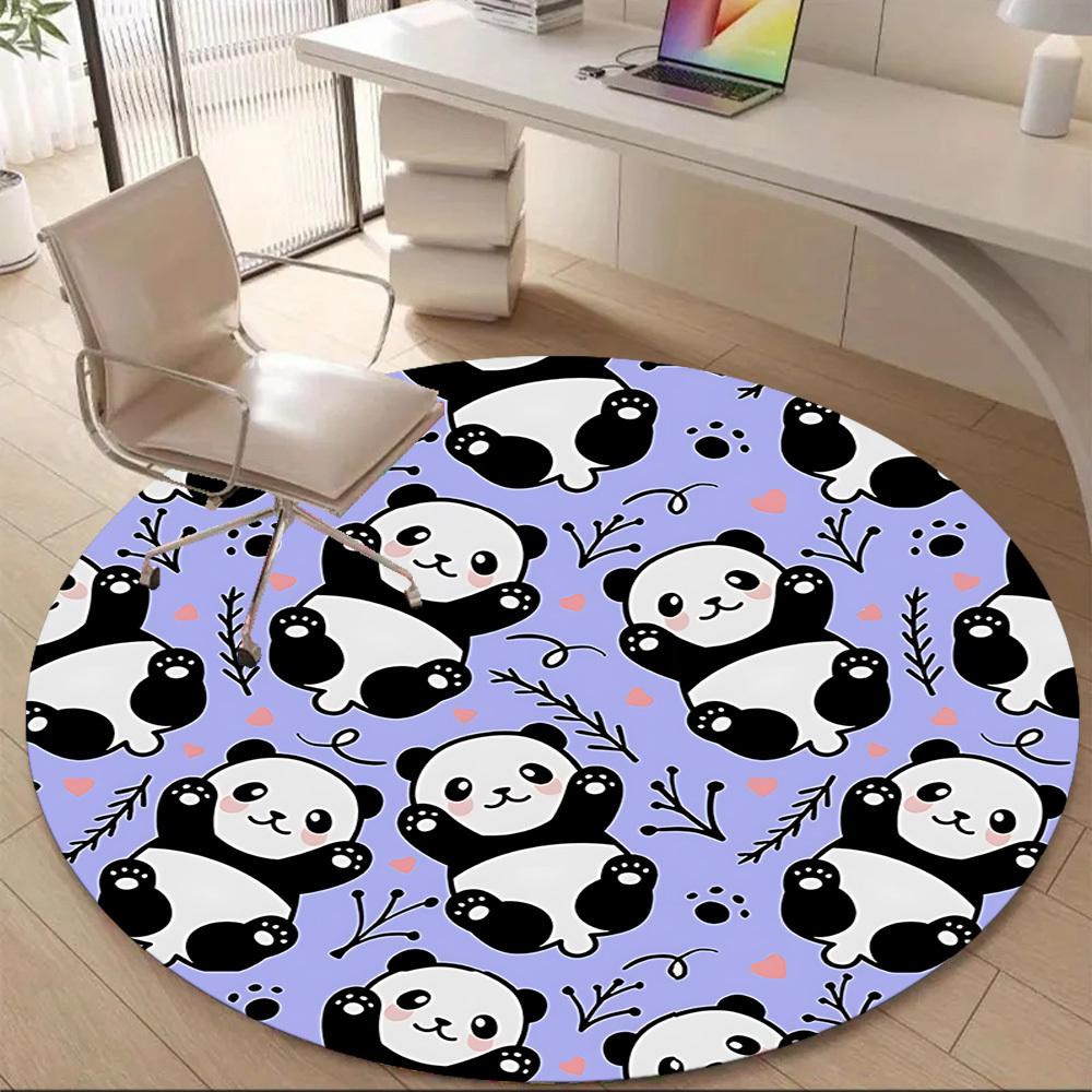1PC Panda Pattern Office Round Area Rug, Mat Suitable ForOffice, Under Office Chairs Bedroom Living Room Home Decor, Room Deco