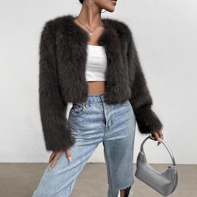 Womens Short Faux Fur Coat Winter Warm Long Sleeve Open Front Fashion Outerwear