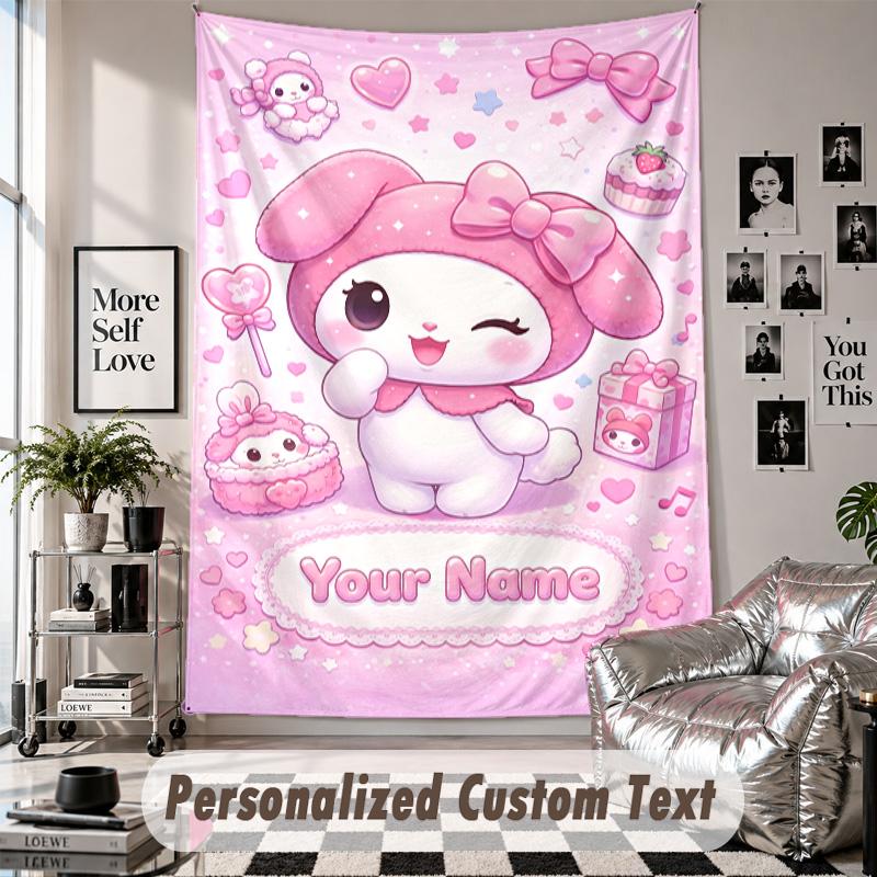 Custom Tapestry Wall Hanging, My Melody Personalized Name Text Home Wall Decor