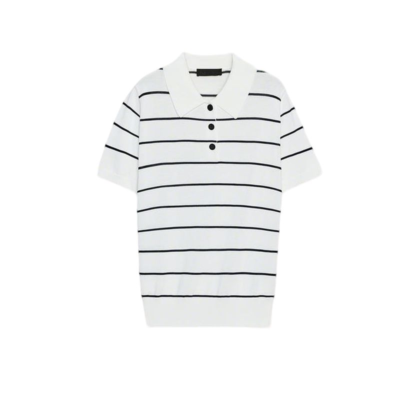 Fall New Women's Clothing French Breasted Decoration Short-Sleeved Knitting Polo Shirt Collar Casual Tops 2142019