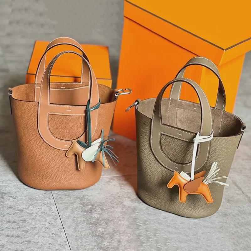 2023 Женская сумка-ведро большой вместимости Pig Nose, первый слой из коровьей кожи, стиль Commuter