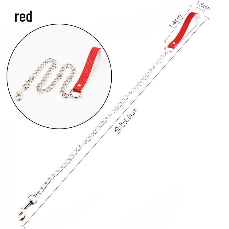 Jiuai SM Leather Collar & Metal Chain Leash - Fun Alternative Adult Sex Toys for Couples