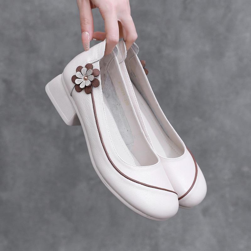 Новые женские базовые туфли-лодочки из мягкой коровьей кожи, весенние, на квадратном высоком каблуке средней высоты, из натуральной кожи, удобные, больших размеров 35-43