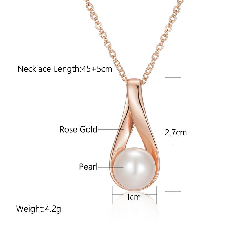 Kinel Pearl Drop Pendant Necklace For Women Rose Gold Color Bride Wedding Elegant Jewelry Anniversary Gift