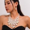 Exaggerated Geometric Pearl Tassel Necklace Set with Multi-layer Beaded Clavicle Chain