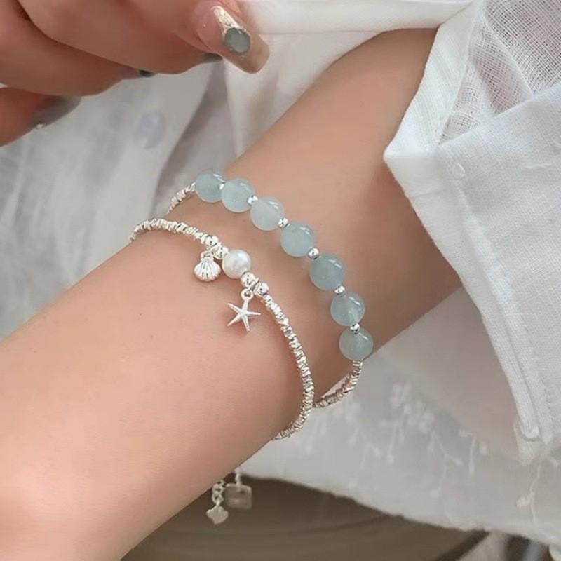 Silver Pearl Shattered Bracelet Women Ocean Star Shell Minimalist Jewelry Gift
