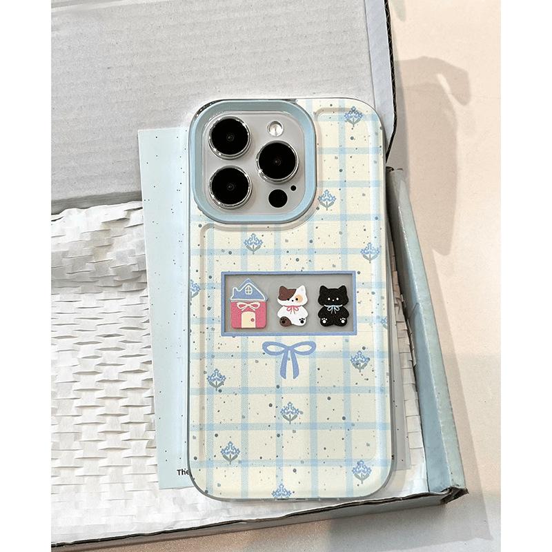 Fresh Blue Plaid Apple iPhone Case - Compatible with 11/12/13/14/15 Pro Max, Simple Transparent Soft Shell.