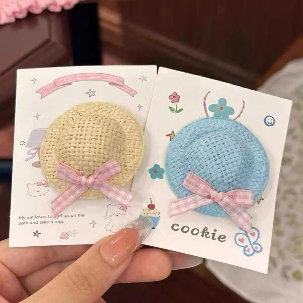Duckbill Shape Mini Straw Hat Barrettes Handmade Side Hair Clip Hair Accessories Everyday Wear