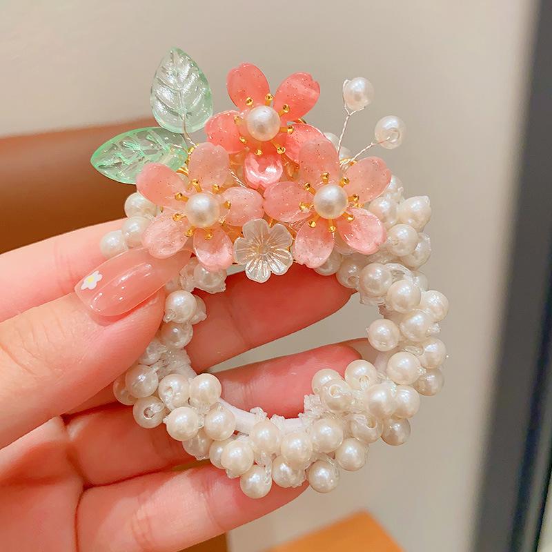 Винтажное цветочное жемчужное кольцо для волос для девочек - эластичный аксессуар для пучка