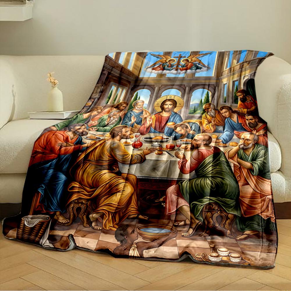 Religious Iconography Last Supper SceneFlannel blanket for bedroom, living room, sofa, and nap