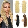 Synthetic Double Strap Ponytail Extensions Clip In Long Wavy Curly Wrap Around Ponytail Hair For Women Daily Wear
