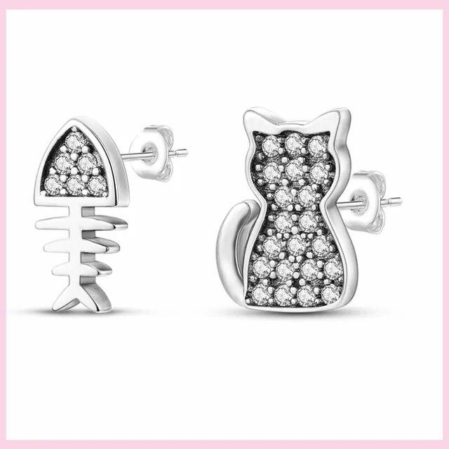 925 Silver Snowflake Butterfly Dragonfly Stud Earrings Avocado Star Moon Cat Paw Small Earrings For Women Jewelry Pendientes