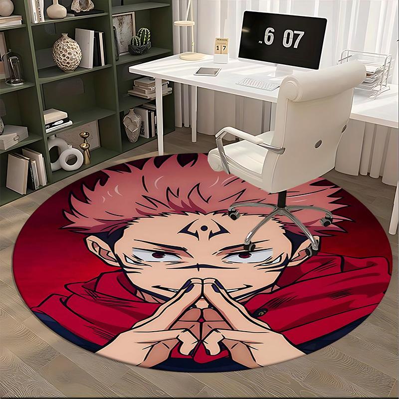 1 шт. Ковер круглый с дизайном Сатору Годжо из Аниме Jujutsu Kaisen - Коврик под кресло, Нескользящий ковер для домашнего декора