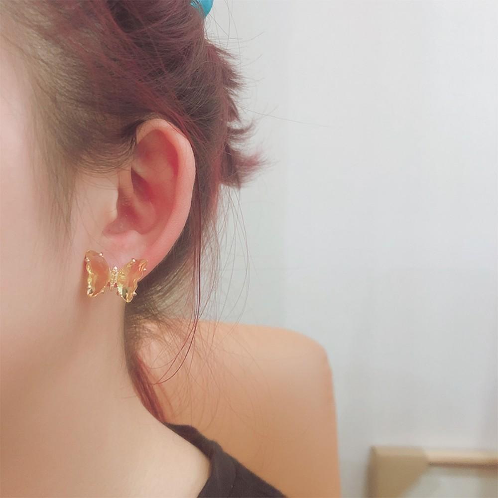 A Pair 15×20mm Copper Earrings Crystal Glass Colorful Butterfly Shaped Ear Hooks Diy Women's Exquisite Gift Accessories