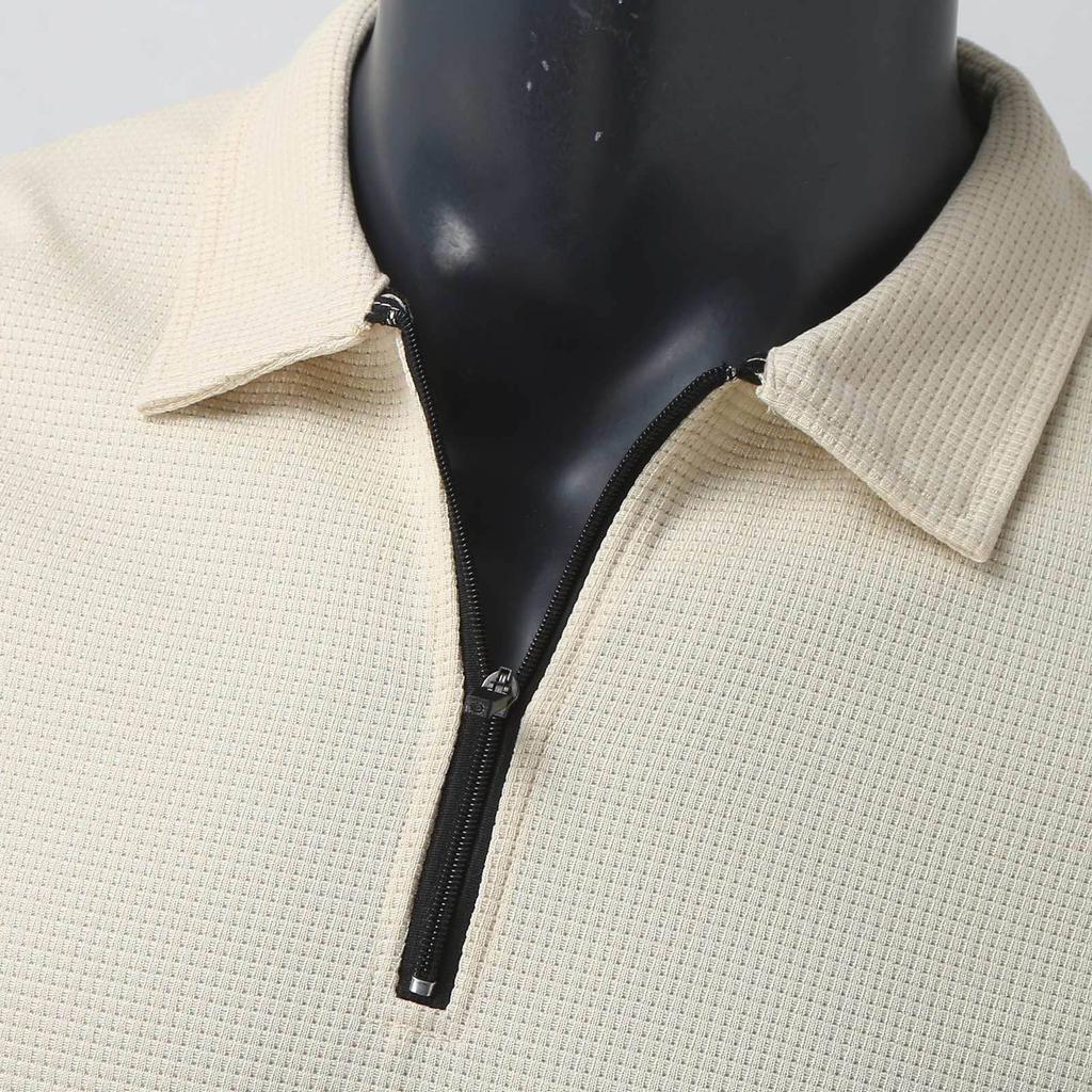 New Waffle Zip Long Sleeve Polo Shirt Men's T-shirt Top 8 Colours