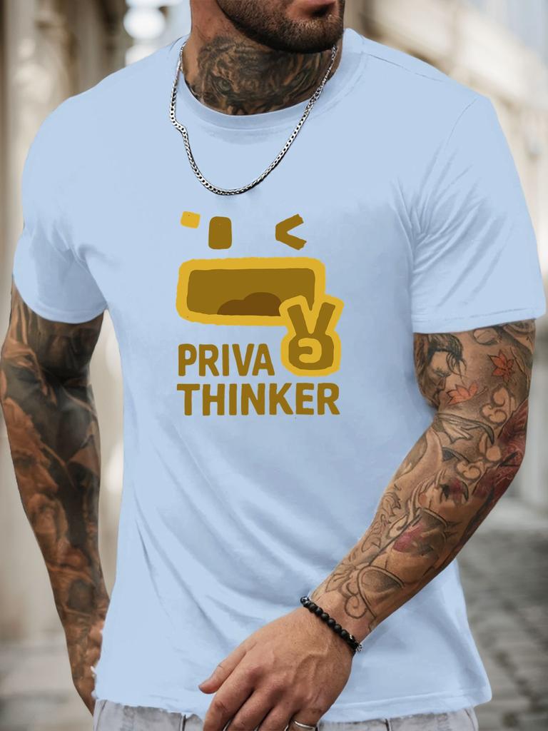 Футболка с коротким рукавом PRIVA THINKER Мужская 100% Хлопок С рисунком Летняя С круглым вырезом Дышащая Повседневная Модная Крутая Футболка