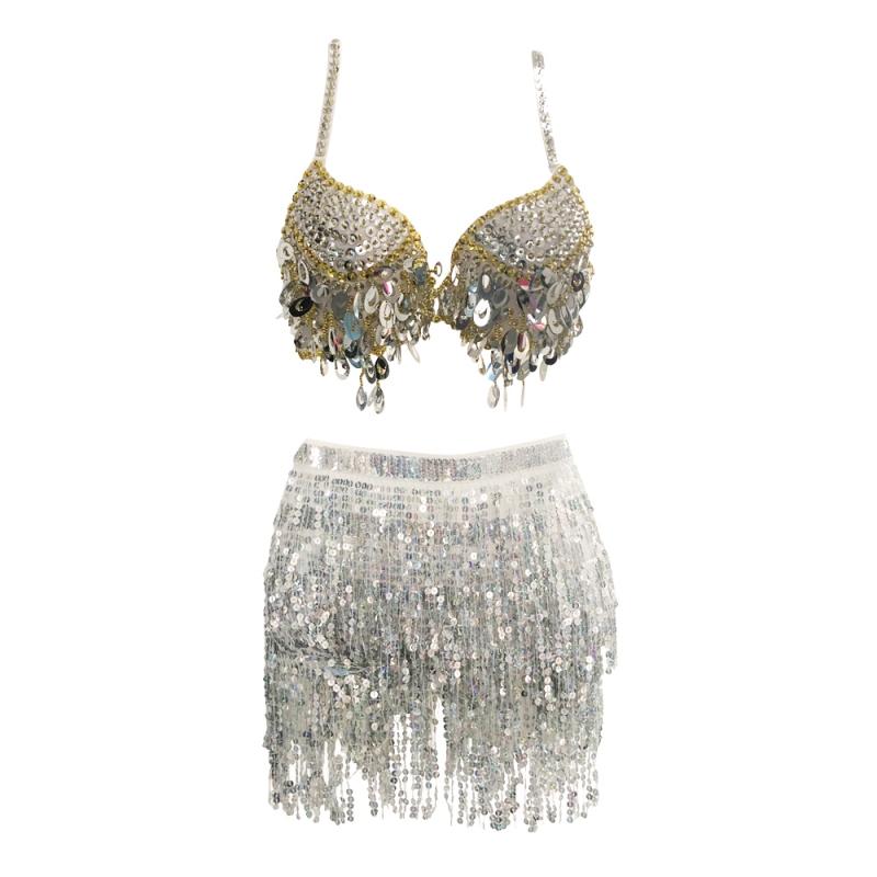 Женский костюм для танца живота с блестками и кисточками на Хэллоуин, костюм для джазового танца на пилоне, верх и низ