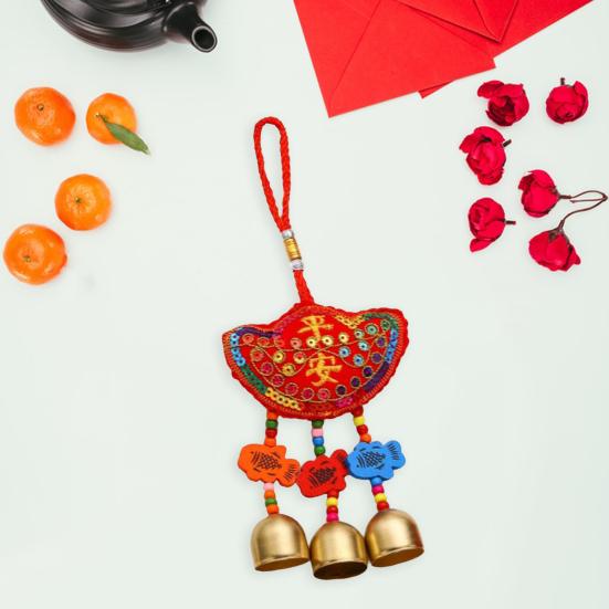 Spring Festival Wind Chimes Sachet Car Pendant Vibrant Color Embroidery Pattern Metal Bell Wind Chimes Hanging Decor