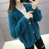Весенне-осенняя женская однотонная вязаная куртка-кардиган на пуговицах из искусственного норкового флиса, свитер, короткая свободная верхняя куртка для женщин